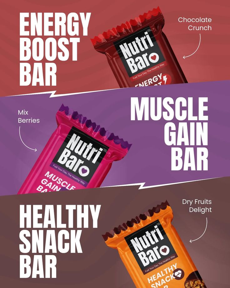 NutriBar Energy Boost, Muscle Gain and Healthy Snack range ad