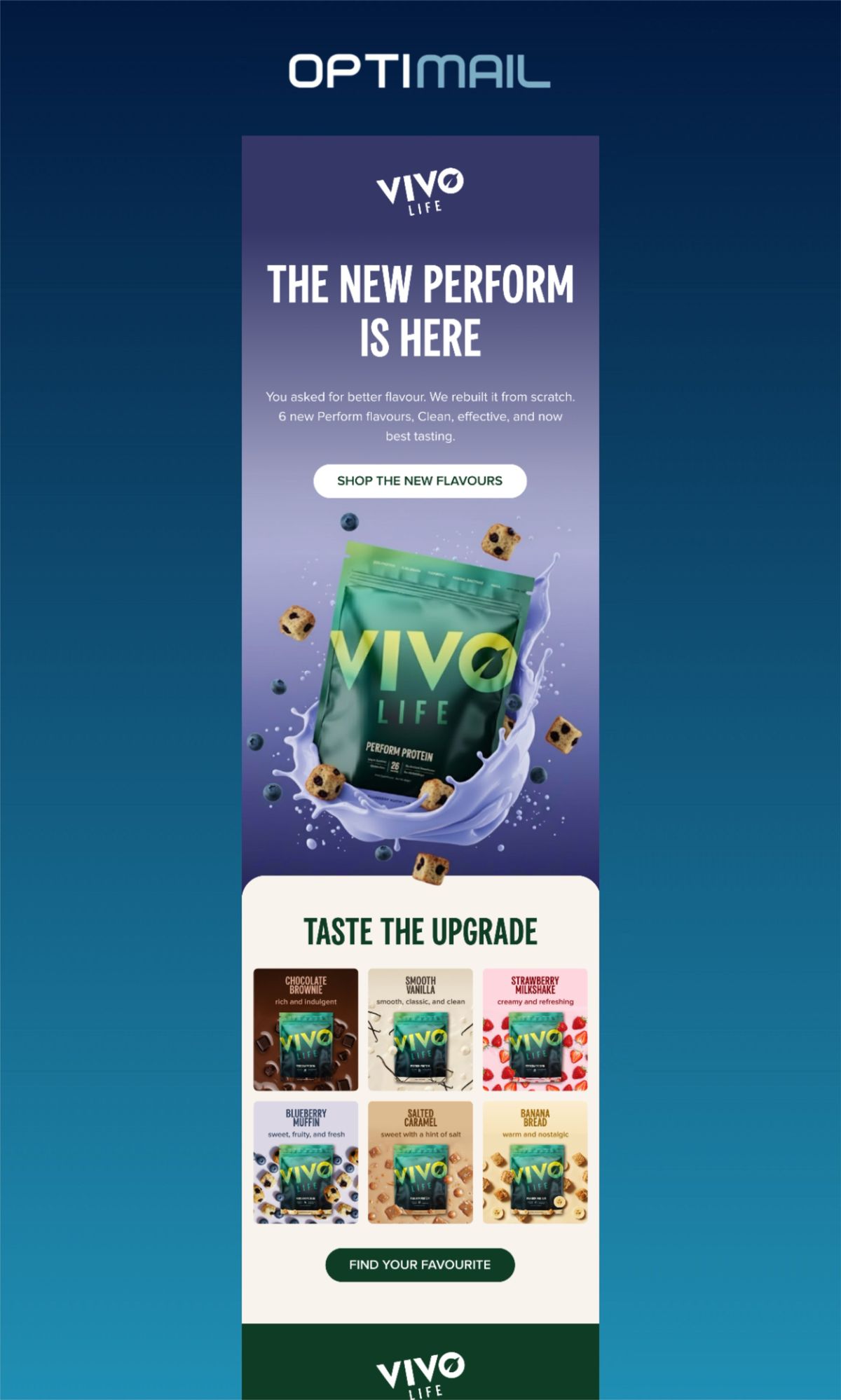 Vivo Life new Perform protein flavours launch email