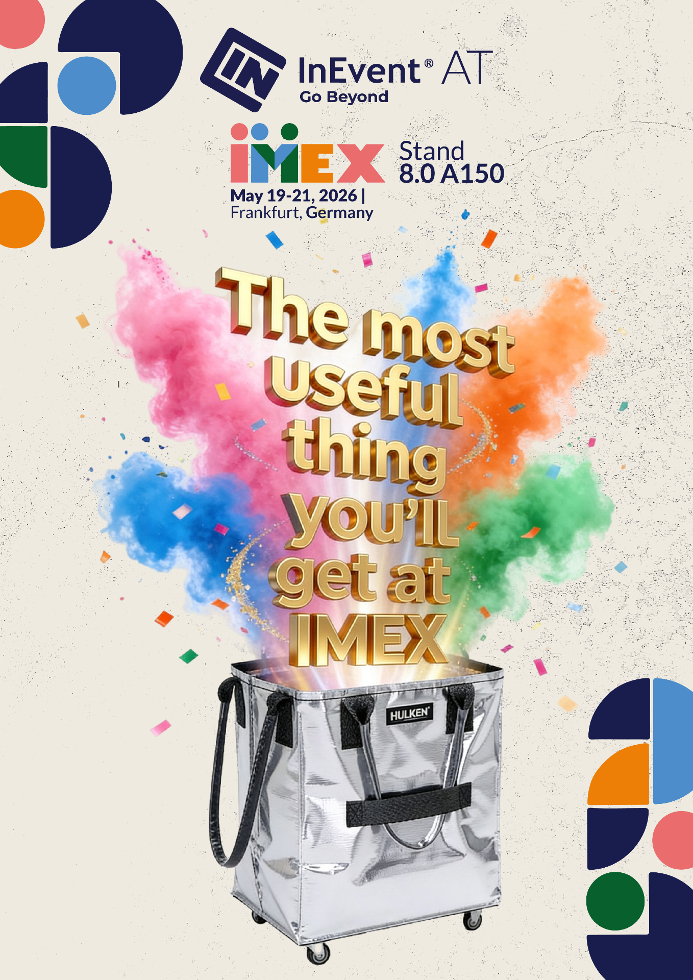 The most useful thing you'll get at IMEX — gold typography with colour powder burst