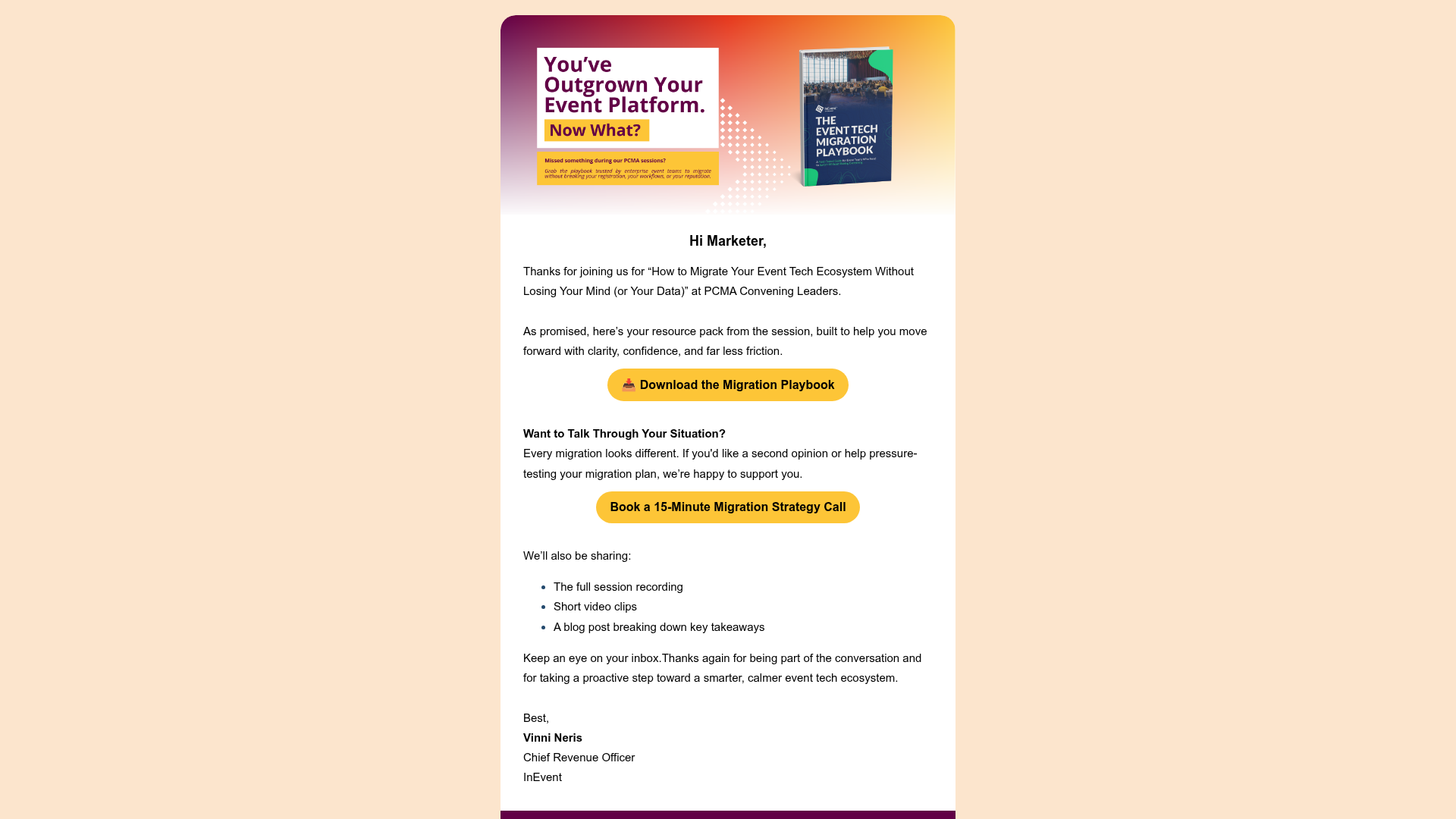 Event tech migration playbook follow-up email