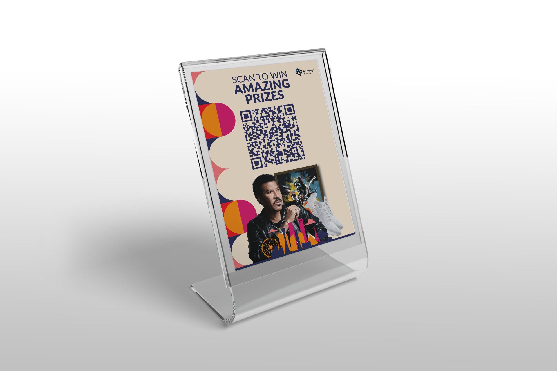 Scan to Win Amazing Prizes A4 tabletop holder mockup
