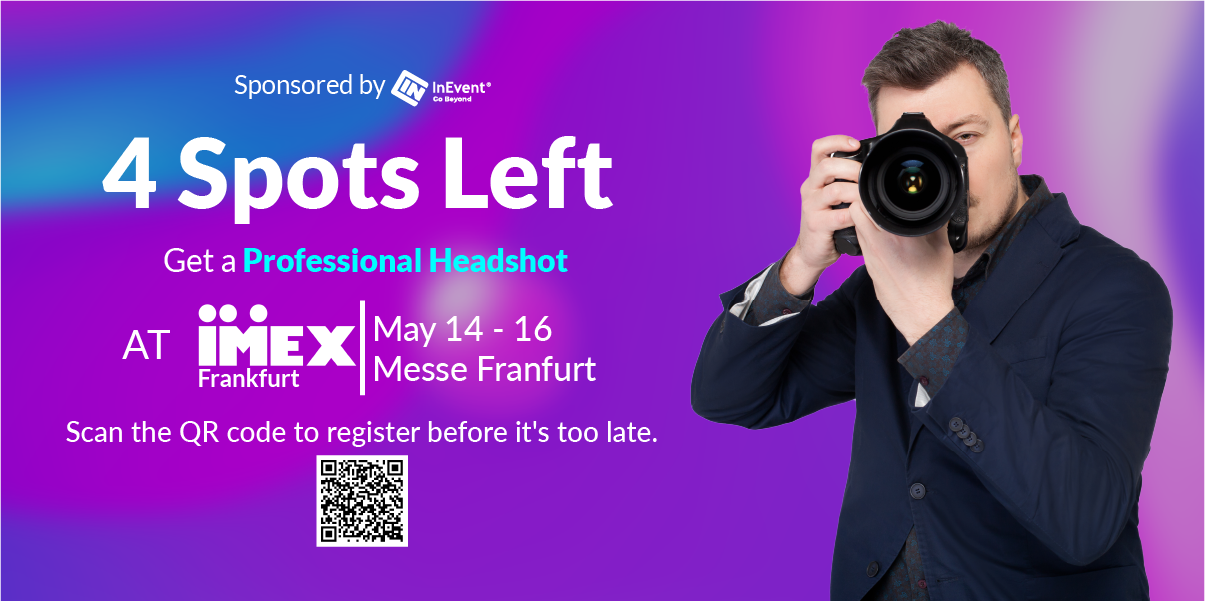 4 spots left professional headshot offer at IMEX Frankfurt violet banner