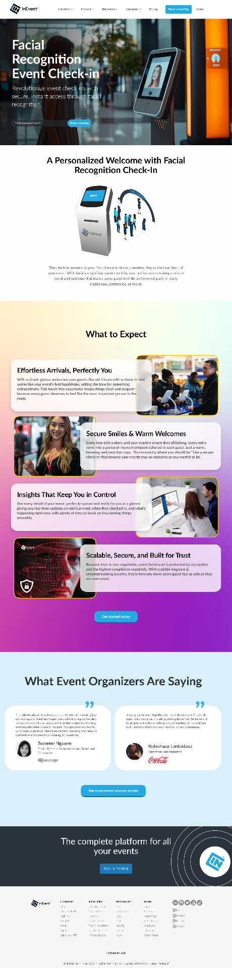 InEvent facial recognition event check-in landing page