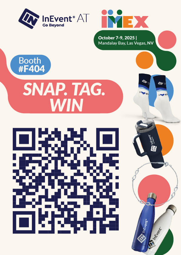 InEvent at IMEX — Snap Tag Win booth poster with QR code